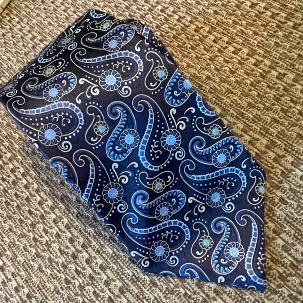 Ermenegildo Zegna Necktie Mens Blue Dapper Silk Paisley Wedding Office Italy